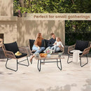 Kromax 4 Piece Patio Bistro Outdoor Furniture Set, Wicker Sofa, 2 Rattan Chairs, and Table, Backyard Conversation Set, All Weather Cushions, Natural Rattan Black Cushion by CozyNest Decor