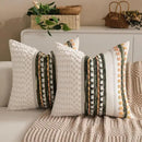 Boho Chenille Tufted Couch Throw Pillow Covers 18x18 Inch Set of 2 Farmhouse Striped Decorative Pillow Covers Accent Neutral Pillowcase Dark Green Cushion Cover for Living Room Sofa Bed by CozyNest Decor