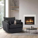 360° Swivel Accent Armchair Set of 2, 39.3" Oversized, Sherpa Boucle Fabric Sofa Chair with Removable Back & Arm Pillows, Swivel Chairs with Cozy Soft Padded, No Assembly Required, Dark Gray