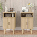 Alohappy Fluted End Table Set of 2, Mid Century Modern Nightstands with Sliding Tambour Door, Curved Round Edge Wood Bedside Table for Bedroom, Side Tables with Storage for Living Room, Natural Oak by CozyNest Decor