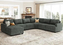 Nolany Modular Sectional Couch with Storage Ottoman, Corduroy Sectional Sofa with Chaise, U Shape Sectional Couches for Living Room, Green