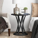 Round Farmhouse End Table with Crisscross Pedestal Base, Distressed Finish Side Table Rustic Accent Table for Living Room, Pine Wood, Black by CozyNest Decor