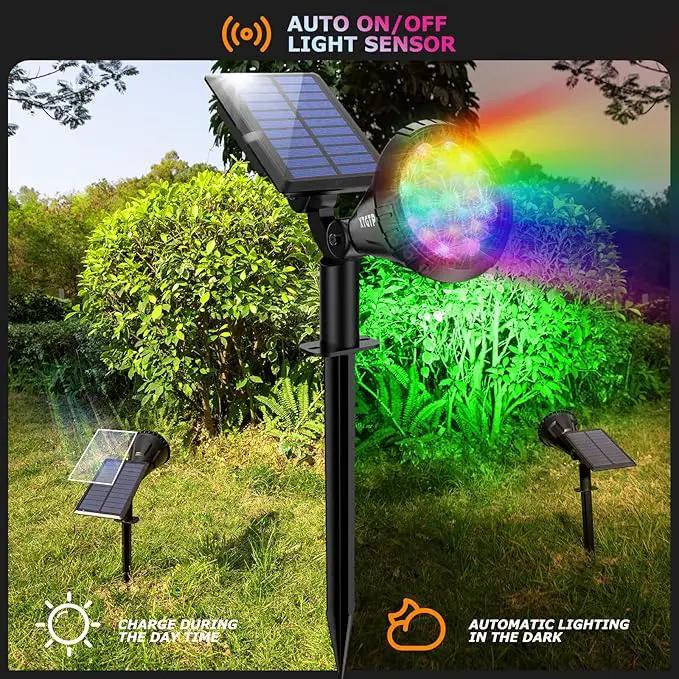 Solar Spotlights Outdoor Color Changing, 180°Adjustable Flag Pole Lights, IP67 Garden Lights Solar Powered Waterproof, Wall Lights for Garden Pool Area Pond, Landscape Solar Light for Yard, photo 8 of 8