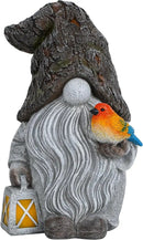Mood Lab Garden Gnome - Stone Gnome Figurine - 9.1 Inch Tall Lawn Statue with Bird - for Outdoor or House Decor by CozyNest Decor