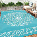 Pauwer Waterproof Outdoor Rug 8x10, Reversible Plastic Straw Patio Camping Rug, Indoor Outdoor RV Mat Carpet for Deck, Camper, Porch, Balcony, Backyard, Picnic, Floral Teal by GreenHaven Gardens