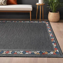 Beverly Rug Outdoor Rug 4x6 Modern Bordered Area Rugs for Indoor and Outdoor Patio Easy to Clean Non Shedding Living Room Porch Garden Washable Outside Carpet (4 x 6 Dark Gray) by CozyNest Decor
