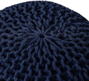 BIRDROCK HOME Round Pouf Ottoman | Cotton Braided Foot Stool with Bean Bag Filling | Boho Foot Rest for Living Room & Bedroom | Compact & Comfortable Seating, Lightweight & Soft | Navy by CozyNest Decor