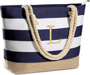 YOOLIFE Initial Canvas Waterproof Beach Tote Bag Zipper Personalized Gifts for Women Her Birthday Travel Beach Essential by TinyTreasures Baby Boutique