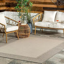 nuLOOM 4' x 6' Outdoor Area Rug, Casual Design with Striped Border, Stain Resistant, Highly Durable, for Patio, Balcony, Bedroom, Living Room, Dining Room, Bathroom, Light Grey by CozyNest Decor