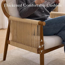 Braid Accent Chair for Living Room Bedroom Reading Room, Rattan Modern Boho Armchair with Solid Wooden Armrest & Frame and Cushions by CozyNest Decor