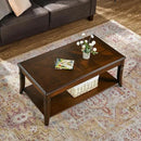 Solid Wood Coffee Table with Storage Shelf, Mid-Century Living Room Tables with Carved Tabletop and Leg, 43.3” Splicing Cocktail Center Sofa Table, Cherry Brown KFZ-DR200 by CozyNest Decor