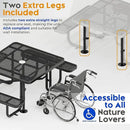 Metal Picnic Tables for Outdoors with Umbrella Hole - Coated Steel Heavy Duty Commercial Grade Table with Adjustable Seats (Black, 46 in, Square, Expanded Steel) by GreenHaven Gardens