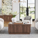 Lift Top Coffee Table with Storage, Mid Century Modern Coffee Table with Arched Design, 31.5" Square Tea Table with Wood Grain, Multifunctional Center Table for Living Room, Office, Walnut by CozyNest Decor
