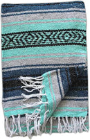 Del Mex Classic Mexican Blanket, Large Authentic Woven Falsa Throw (70"x50"), Artisan Southwest Décor for Beach, Yoga, Outdoors (Navy/Mint) by CozyNest Decor