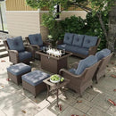 10 Pieces Outdoor Patio Furniture Sets with Rocking Swivel Chairs with 6-inch Thick Cushion and Fire Pit Table for Deck Lawn by GreenHaven Gardens