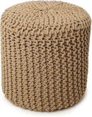 REDEARTH Pouf Ottoman - Cylindrical Knitted Poof - Cord Boho Pouffe - Cotton Round Foot Stool Puff for Home Decor - Living Room - Nursery - Bedroom - Patio - Lounge (16" x 16" x 16") - Beige by CozyNest Decor