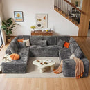 Cloud Sectional Couches for Living Room,U Shaped Modular Sofas No Assembly,135x100 Inches Plush Corduroy Oversized Floor Couch Set with Deep Seat Chaise,Grey by CozyNest Decor