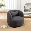 KINWELL 34" Wide Boucle Swivel Barrel Chair, No Assembly Round Upholstered Armchair Accent Chair Single Sofa Chair with Toss Pillow for Living Room and Bedroom, Dark Grey by CozyNest Decor