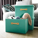 Enzk&Unity Decorative Storage Bins with Lids, Fabric Linen Foldable Storage Box with Handle Home Organizer for Shelf, Closet, Bedroom, Living Room, Office, 3 Packs, Teal by CozyNest Decor