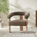 VKNOW Accent Chair Living Room Chair, Modern Upholstered Armchair with Solid Wood Legs, Comfy Barrel Arm Chairs for Living Room Bedroom, Brown by CozyNest Decor
