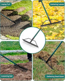Garden Rake, 17'' Thatch Rake Heavy Duty with 63'' Long Back-Saving Adjustable Handle, Heavy Duty Metal Garden Tool for Loosening Leveling Soil, Gathering Leaves Grass, Weeding by GreenHaven Gardens