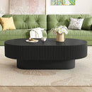 43.3" Oval Fluted Coffee Table Modern Elegant Drum End Table, Minimalist Center Table 7.8" Thick Tabletop with Sturdy Base for Living Room, Bedroom, Apartment,Easy Assembly, Black by CozyNest Decor