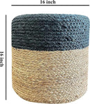Jute Pouf Ottoman | Footrest Pouf | Hand Braided - Round Boho Pouffe - for Living Room, Bedroom, Nursery (16"x16"x16") Navy by CozyNest Decor