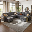 LINSY HOME Sectional Sleeper Sofa with Pull Out Couch Bed - Convertible Plush Corduroy Cloud Couch with Storage Chaise & USB Charging, Comfy Modular Couches for Living Room, Grey by CozyNest Decor
