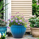 15" H Large Flower Pots, Set of 2 Plastic Planters for Outdoor Plants with Gradient Blue Finish and 3D Textures, Weather-Resistant for Porch, Garden, Patio or Indoor Use by CozyNest Decor