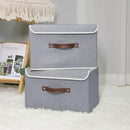 ANMINY 4PCS Storage Bins with Lid PU Leather Handles Storage Boxes PP Plastic Board Decorative Foldable Lidded Cotton Linen Fabric Home Cubes Baskets Closet Organizer Containers - Gray, Large Size by CozyNest Decor