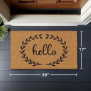 Barnyard Designs Natural Coco Coir Heavy Duty Backing Doormat - Large Cute Non-Slip Front Door Welcome Mat for Outside Entrance or Porch Entry, Brown (17x30, Hello Wreath) by CozyNest Decor
