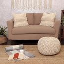 REDEARTH Round Pouf Ottoman –18"x18"x14" Hand-Knitted Cotton Pouffe –Cable Footstool –Boho Dori Hassock –Pre-Stuffed Poof – Extra Seat -Poofy Footrest for Living Room, Bedroom, Nursery, Nook –Ivory by CozyNest Decor