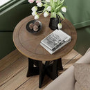Farmhouse Round End Table with Criss-Cross Wood Legs, Rustic French Country Side Table for Dinning or Living Room, Modern, Black, Natural Wood by CozyNest Decor