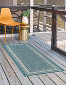 Unique Loom Outdoor Border Collection Area Rug - Soft Border (2'x 6' 1" Runner, Teal/ Ivory) by GreenHaven Gardens