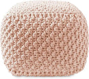 Casafield Square Pouf Ottoman, Light Pink 18.5" W x 18.5" D x 14.5" H Cotton Knit Foot Stool - Boho Floor Pouffe for Living Room, Bedroom, Home Office by CozyNest Decor