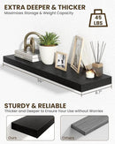 Marsmiles 36" Floating Shelves for Wall, Wooden Shelves with Invisible Brackets Set of 2, Rustic Farmhouse Wall Mounted Shelf for Kitchen Bathroom Living Room Study, Black by CozyNest Decor