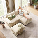 LINSY HOME Sectional Sleeper Sofa - 90'' Modular Cloud Couch Oversized Corduroy Sofa Bed with Movable Ottoman Soft Modern Comfy Couch Set for Living Room Apartment Office, Beige by CozyNest Decor