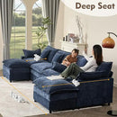 142.5" U Shaped Couch, Modular Sectional Sofa, 3-Seater Comfy Cloud Couch with Movable Ottoman, Deep Seat Couches for Living Room, Chenille, Navy by CozyNest Decor