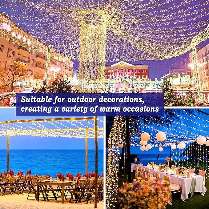 KNONEW 403FT 1000 LED Christmas Lights Outdoor String Lights 8 Modes & Timer Fairy Light Plug in Waterproof LED String Lights for Xmas Yard Tree Wedding Party Holiday Decorations (Warm White), photo 9 of 9
