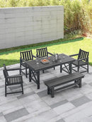HDPE Outdoor Dining Set of 6, Patio Dining Table Set with 4 Chairs and 1 Bench, 6 Pieces HDPE Dining Set with Umbrella Hole, Outdoor Furniture Sets for Deck, Poolside, Garden, Obsidian by CozyNest Decor