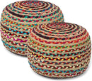 REDEARTH · Round Pouf Ottoman - Braided Boho Poof Home Décor Pouffe Accent Sitting Circular Foot Rest for Living Room, Bedroom, Nursery, Lounge; Jute and Cotton Set of 2 (19.5"x19.5"x14"; Multi) by CozyNest Decor