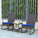 Outdoor Rocking Chairs Set - 3 High-Backed Patio Rockers with Bistro Table & Anti-Slip Cushions, Dark Blue by GreenHaven Gardens