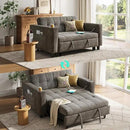 LINSY 3-in-1 Convertible Sofa Bed, 54" Pull Out Sleeper Sofa with Charging Station & Cup Holder, Small Folding Loveseat with Side Pocket for Small Space, Corduroy Couch, Gray by CozyNest Decor