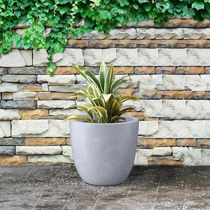 Kante 14 Inch Dia Round Concrete Planter, Indoor Outdoor Large Plant Pot with Drainage Hole and Rubber Plug for Home Patio Garden, Slate Gray, photo 4 of 8