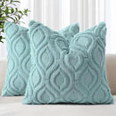 decorUhome Fall Throw Pillow Covers 16x16 Inch Set of 2, Soft Plush Decorative Faux Fur Aqua Solid Couch Pillow Covers, Accent Farmhouse Neutral Square Euro Pillow Cases for Sofa Bed Living Room by CozyNest Decor