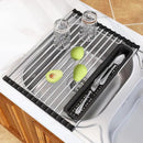 Roll Up Dish Drying Rack, Expandable (12.8"-23.8" D x 12.8" W) Stainless Steel Portable Over The Sink Dish Drainer for Kitchen Sink Counter, Foldable Sink Cover with Removable Utensil Holder by CozyNest Decor