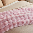 JELLYMONI Faux Fur Throw Blanket, Pink Fuzzy Cozy Plush Bubble Bed Blanket, Thick and Warm King Size (108" x 90") by CozyNest Decor