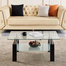 Glass Coffee Table for Living Room, 2 Layer Center Table with Clear Rectangle Tempered Glass Top Black Metal Leg, Mordern Home Office Furniture by CozyNest Decor