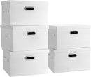 Medium 15" 21 Quart Collapsible Stackable Storage Bins with Lids, 5 Packs White Foldable Fabric Closet Storage Boxes with Lids, Lidded Heavy-duty Linen Baskets(15x11x8) by TinyTreasures Baby Boutique
