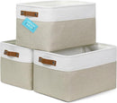 OrganiHaus Large Fabric Storage Baskets for Shelves 3 Pack, 15x11in Closet Storage Bins for Shelves, Cloth Baskets for Organizing, Linen Closet Organizers, Fabric Basket, Beige/White by TinyTreasures Baby Boutique